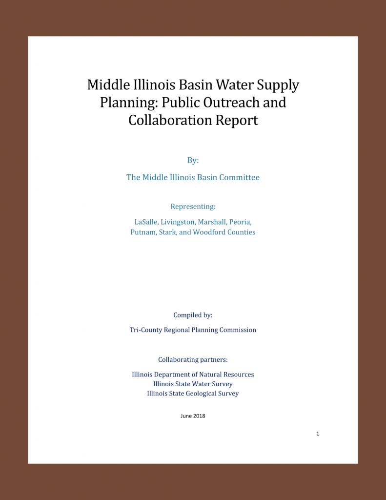 Front Cover of the 2018 Tri-County Regional Planning Commission Middle Illinois Basin Water Supply Planning: Public Outreach and Collaboration Report