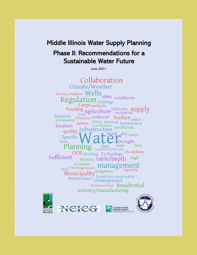 Front Cover of the 2021 Tri-County Regional Planning Commission Middle Illinois Water Supply Planning: Phase II Recommendations for Sustainable Water Future
